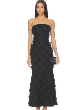 Generation Love Black Strapless Floral-Appliqué Maxi Dress